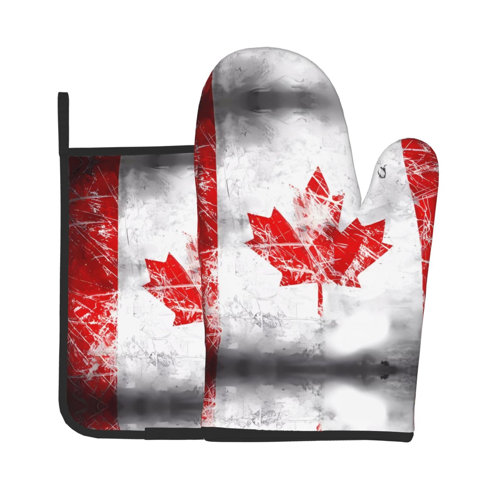Oven Mitts and Potholders Set of 2 for Kitchen Baking Cooking GrayRetro Canada Flag Thick and Durable