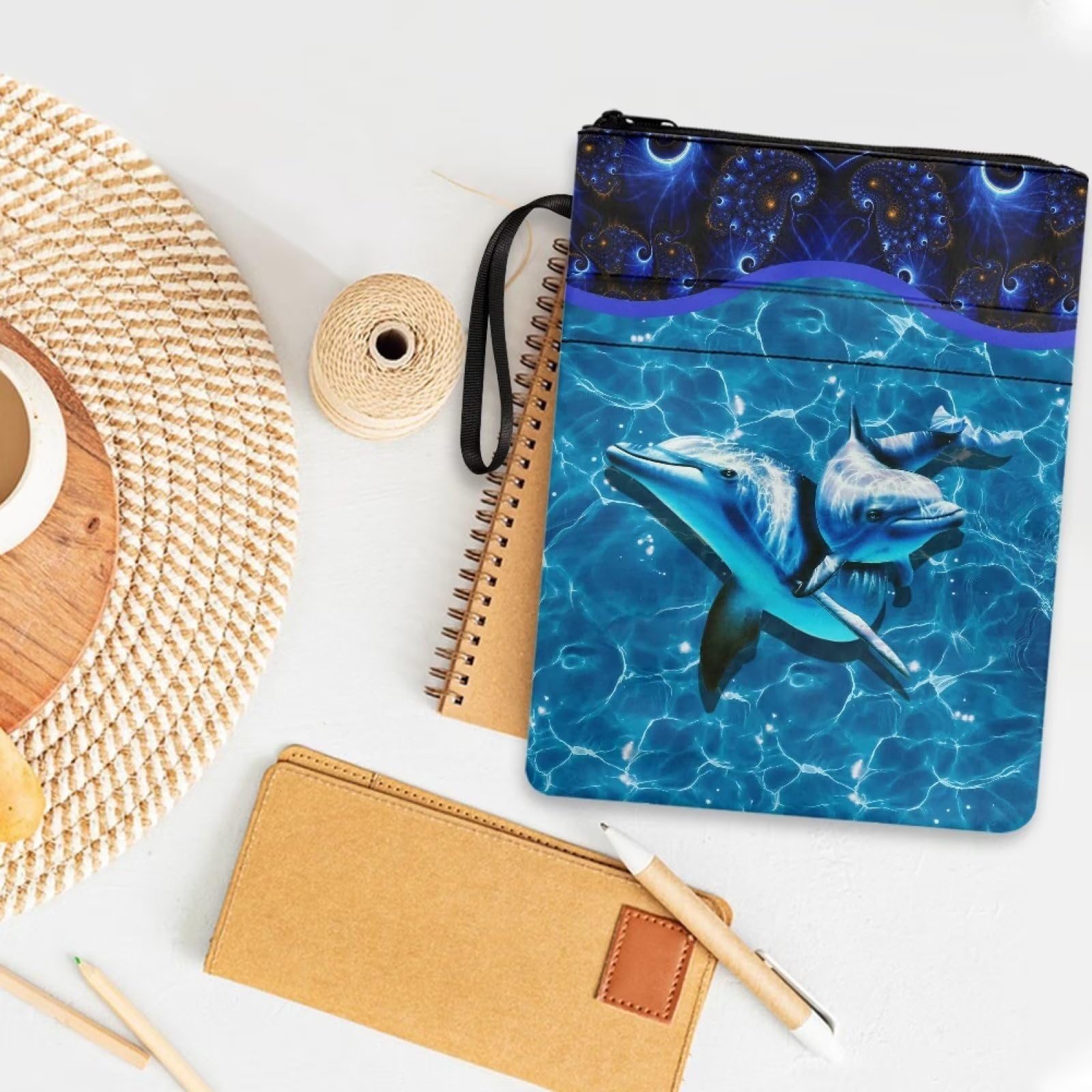 ZIATUBLES Dolphin Print Book Sleeve for Book Lovers with Zipper Book Nerd Book Protector - Image 3