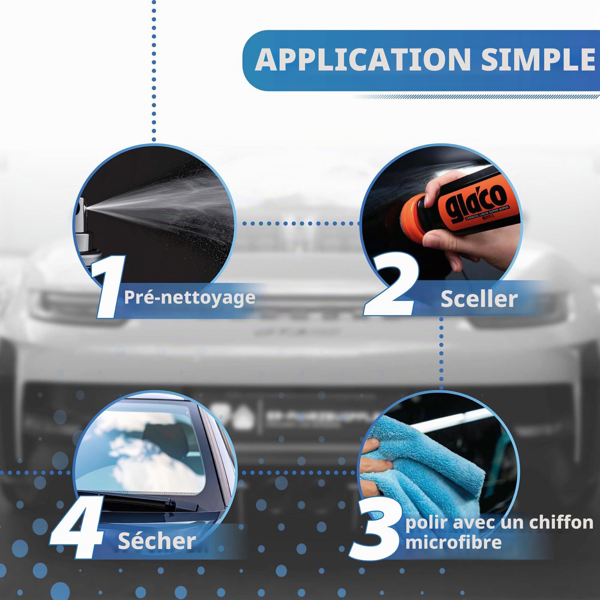 detailmate Kit de scellage pare-brise pour voiture et douche - Effet lotus Soft99 Ultra Glaco Vitrifiant 70ml + nettoyant pour vitres 100ml + chiffon microfibre en verre + chiffon polissage moelleux