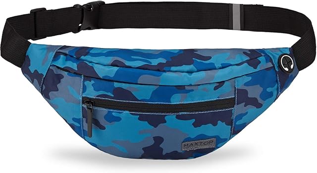 MAXTOP Large Bumbag Waist Fanny Pack for Men Women Unisex Bum Bag with Headphone Jack and 4-Zipper Pockets Adjustable Belt for Biking Running Jogging Traveling Outdoors Workout Cycling Fitness Hiking