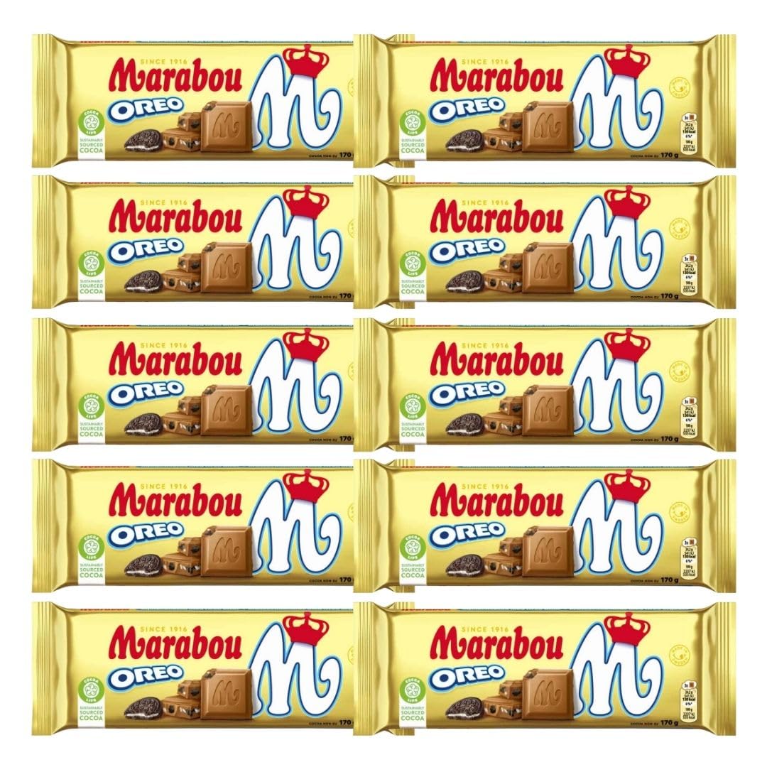 Marabou Oreo 10×170 g (insg. 1,70 kg) | Schwedische Milchschokolade mit Oreo-Keksstückchen | XXL-Vorrat | Cremig & knusprig | Tafelschokolade für Feiern, Office & Geschenke