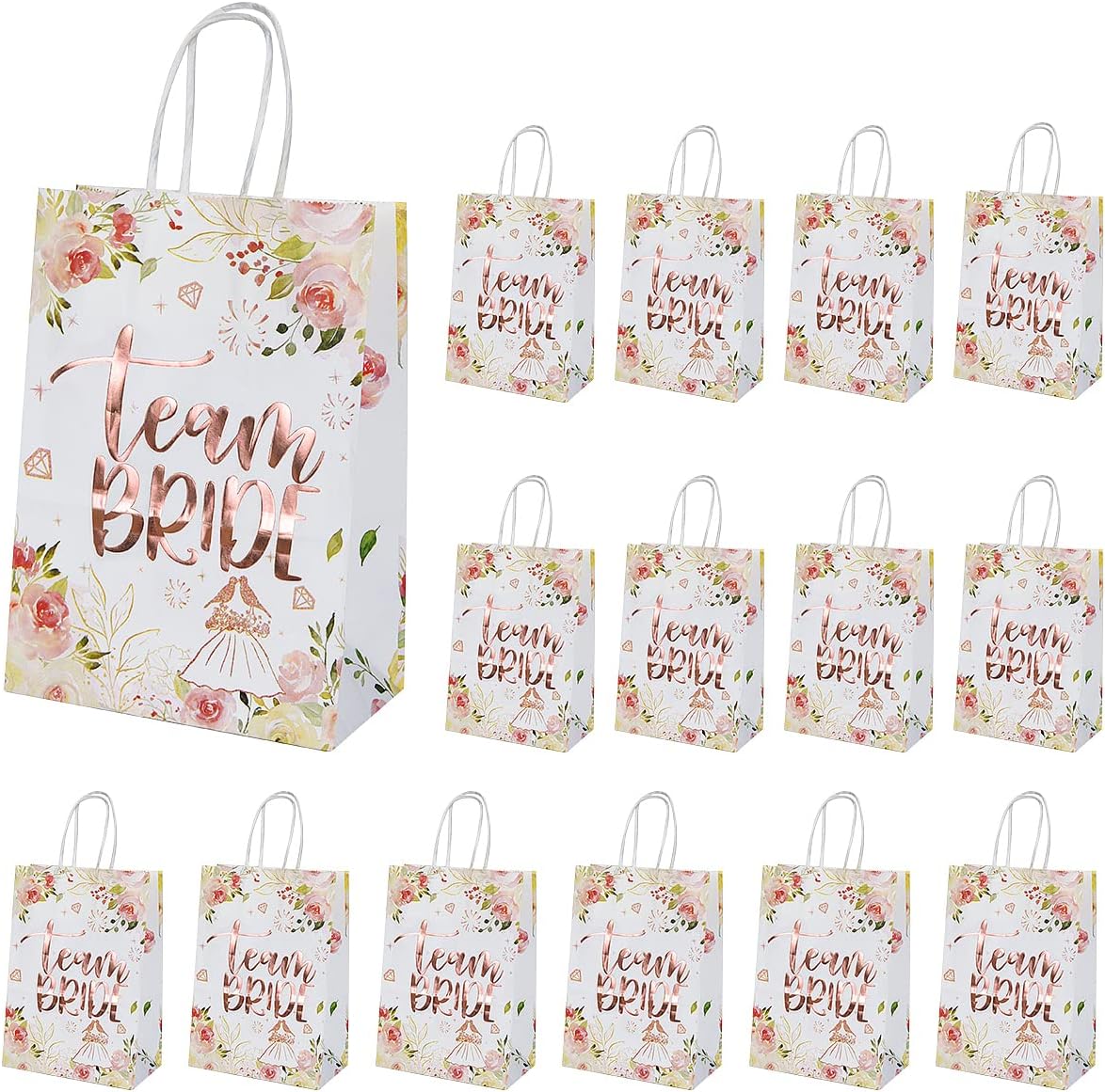 15 Pcs Hen Party Bags Hen Party Gift Bags Rose Gold with Handles Team