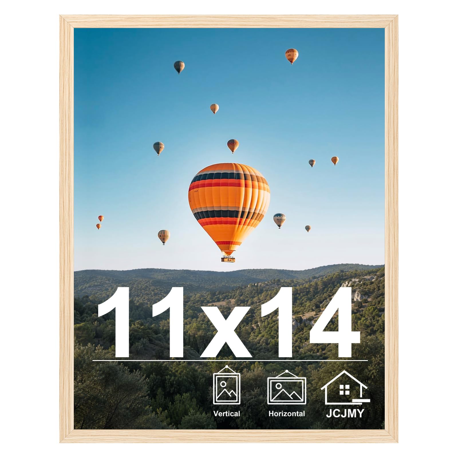 JCJMY 11x14 Picture Frame for Wall Hanging, Wall Mounting Horizontally or Vertically, 11 x 14 Wall Gallery Poster Photo Frame with Shatter Resistant Plexiglass, Natural