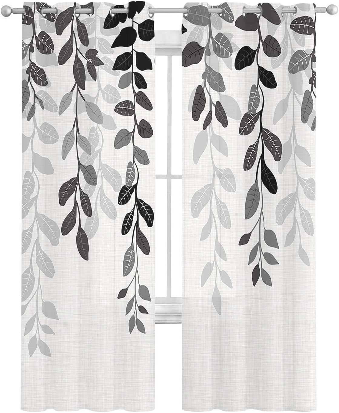 Watercolor Vintage Sheer Curtains 63inches Long 2 Panels Set, Grommet Semi Privacy Window Treatments for Living Room Bedroom, Farmhouse Flower Black Sheer Drapes Light Filtering Curtain