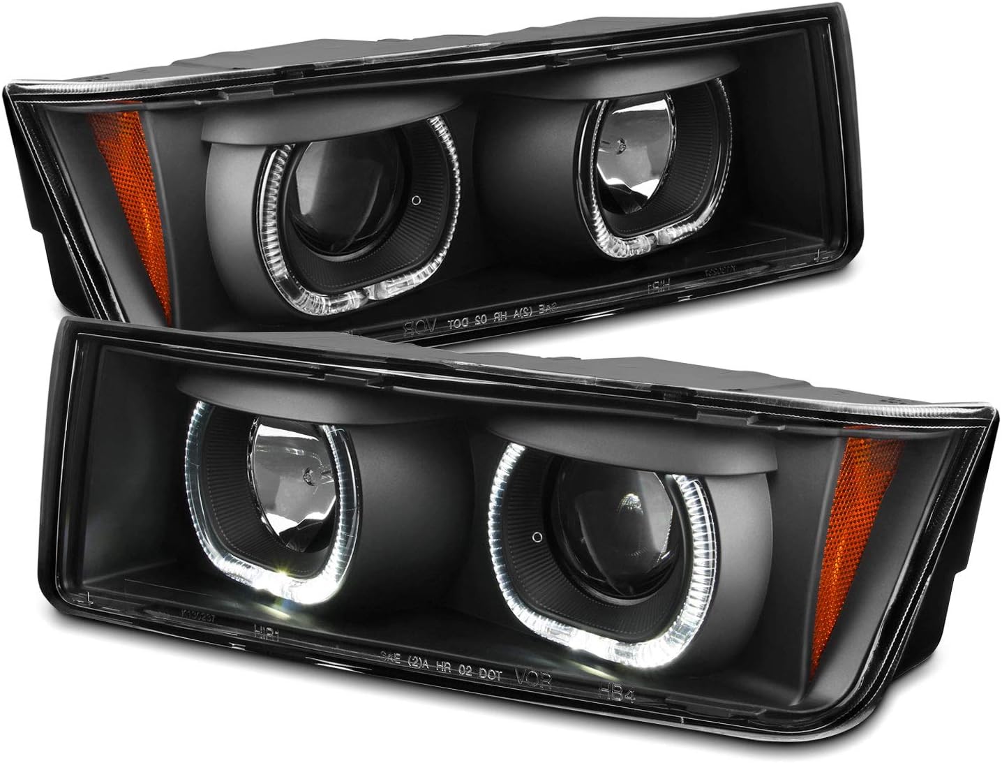 AKKON - For 2002-2006 Chevy Avalanche Dual LED Ring/DRL/High Low Beam Projector Headlights Black Housing