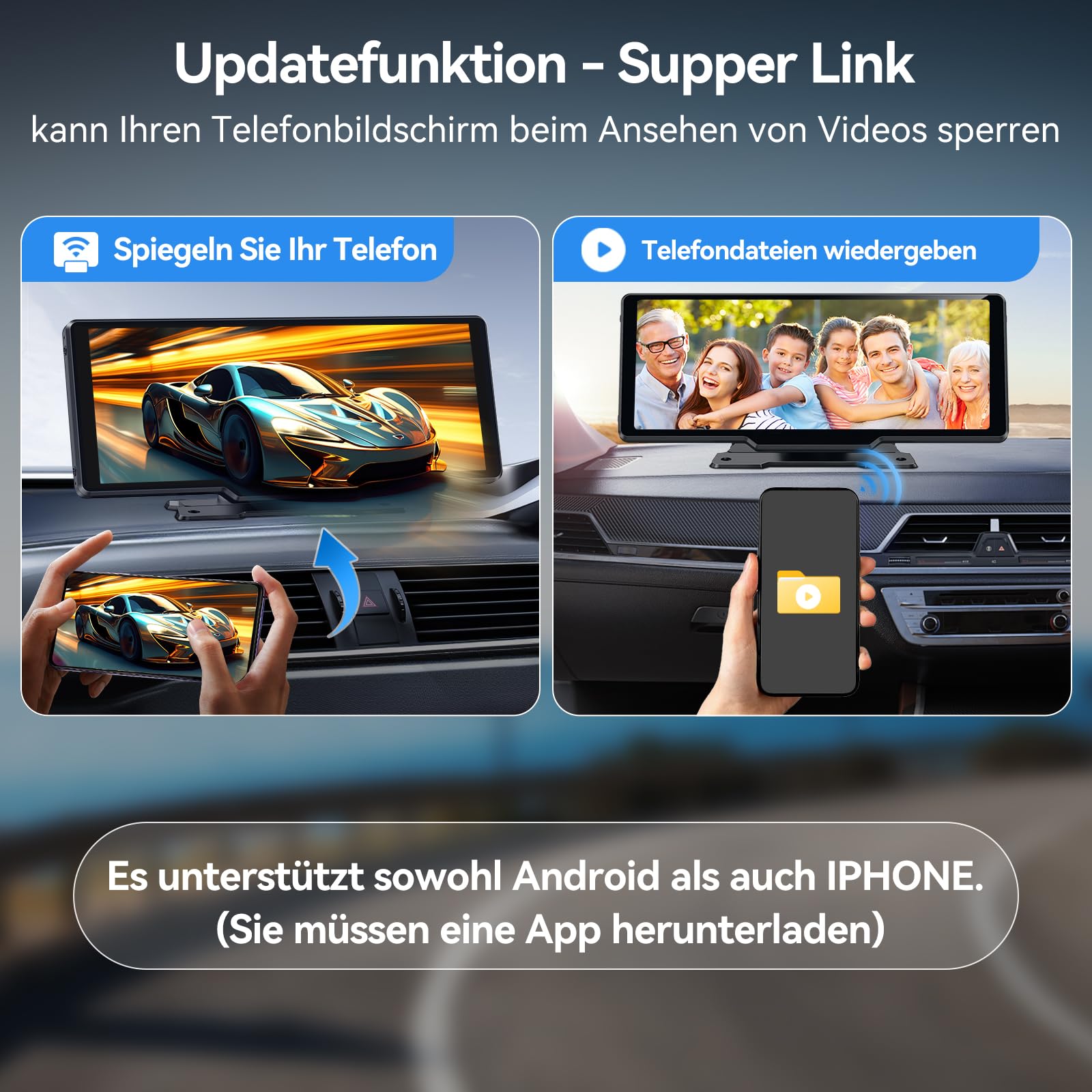 CarPlay & Android Auto Display Car Stereo, Apple Carplay Display mit rückfahrkamera, 10.6" IPS-Touchscreen, OTA-Updates, Airplay, Super Link, GPS Navigation, Siri &G00gle, BT-Audio, FM, AUX