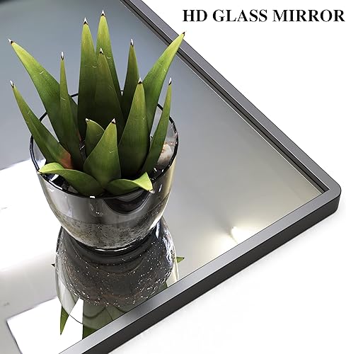 Miniatura 4 de Modern Bathroom Mirror with Storage Shelf Rectangular Black Wall Mirrors for Bathroom Living Room Bedroom Hanging Mirror Aluminum Frame 48x30 Inch