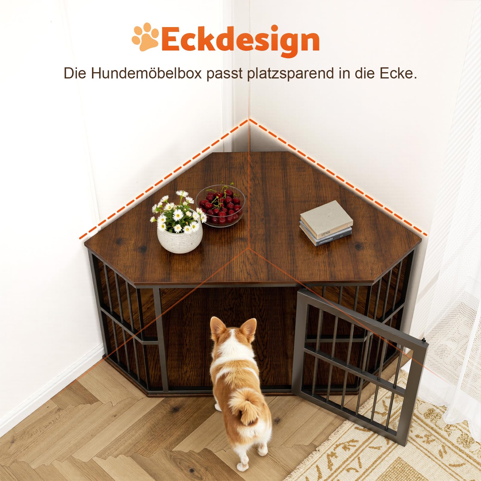 Gimars Eck-Hundekäfig Möbel, Hundehütte aus Holz, Beistelltisch, dekorative Haustierkiste für den Innenbereich, Möbelstil Hundehütte für kleine mittelgroße Hunde, Hundekäfig TV-Ständer, rustikales