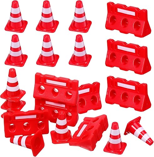 TOYANDONA Juego de 12 señales de tráfico de construcción, mini conos de tráfico, señales de barricada de tráfico, juguete de plástico, señales de