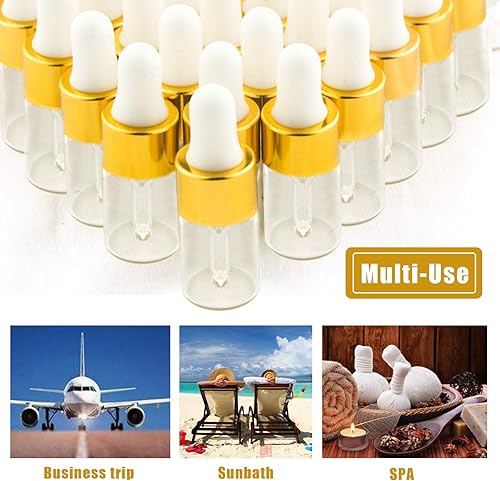 Miniatura 5 de Easeen 50 botellas con cuentagotas de muestra, 0.11 onzas líquidas transparentes con 2 cuentagotas de plástico para viajes, aceites esenciales,