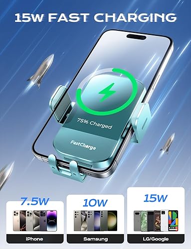 Miniatura 75 de CHGeek Cargador de coche inalámbrico, carga rápida de 15 W, soporte de teléfono para iPhone 15 14 13 12 11 Pro Max Xs, Samsung Galaxy S25 Ultra S24
