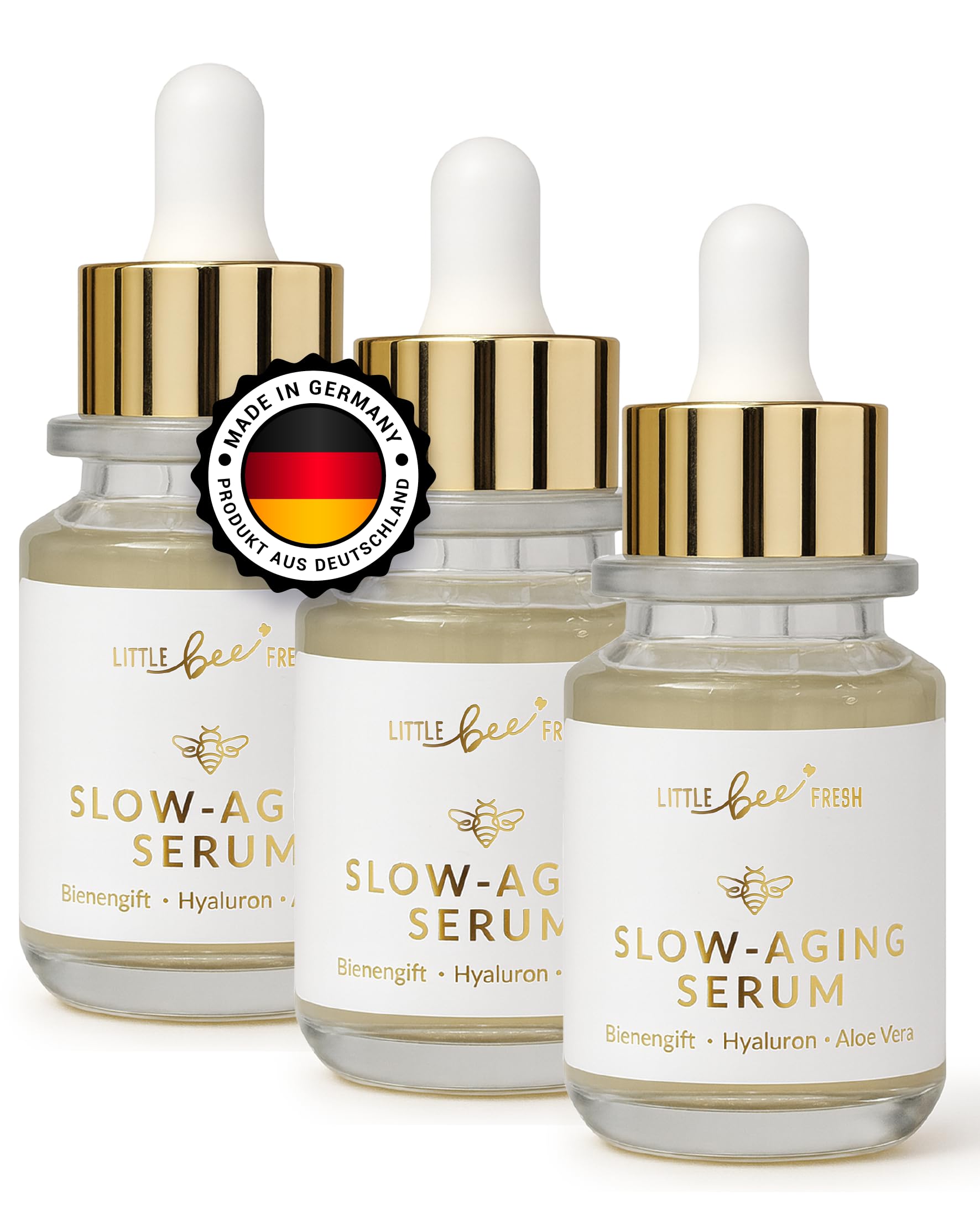little bee fresh Bienengift Serum Spar-Set (3x) Anti-Aging mit echtem Bienengift, Hyaluron & Aloe Vera | bei Falten & reifer Haut | hochdosiertes Slow-Aging Bienengift Serum | 100% Imkerqualität
