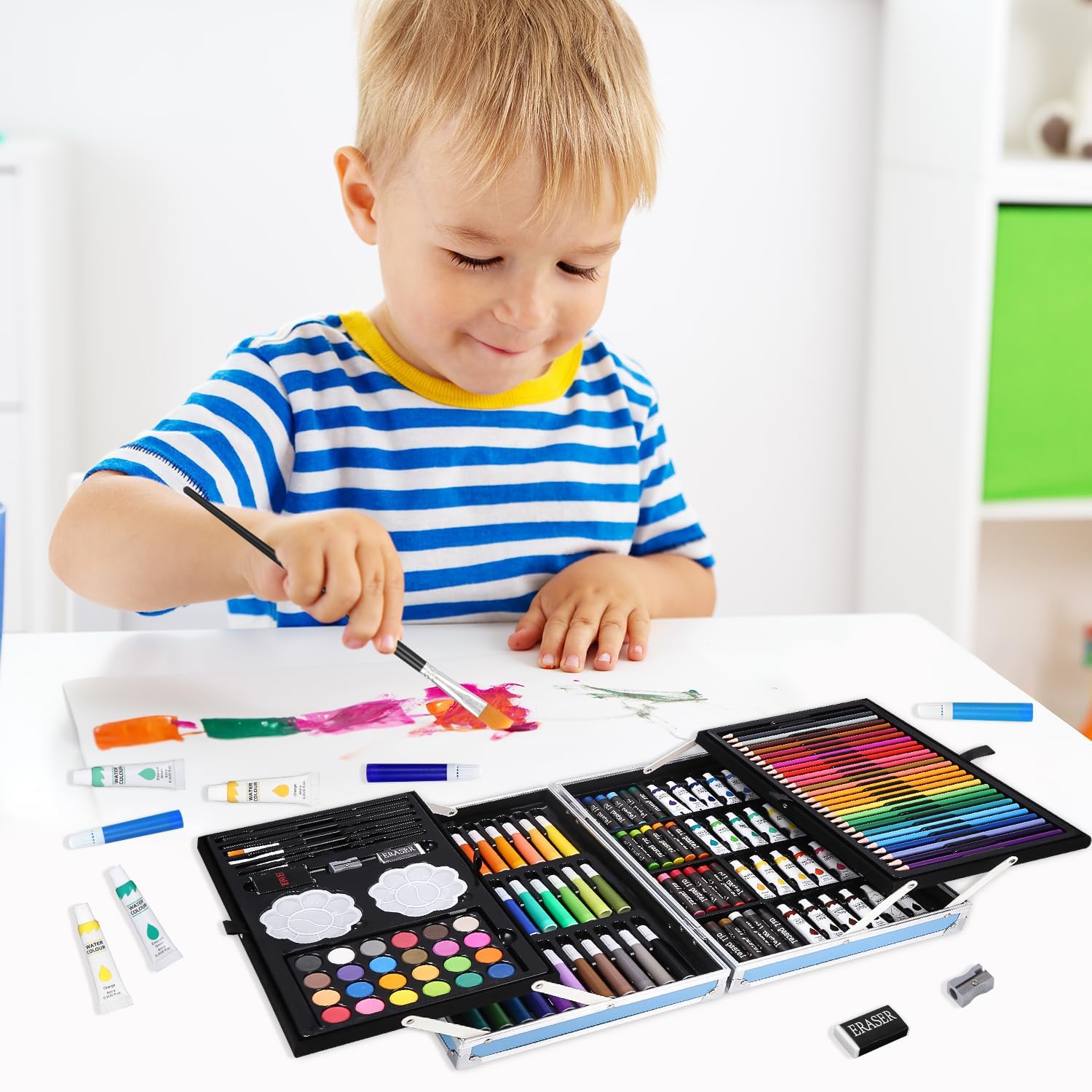 Puxary Valigetta Colori 144 pezzi, Kit Pittura, Matite Colorate Pastelli, Cera Acquerelli Pastelli, Olio, Set Colori Valigetta Disegno per Bambini Adulta