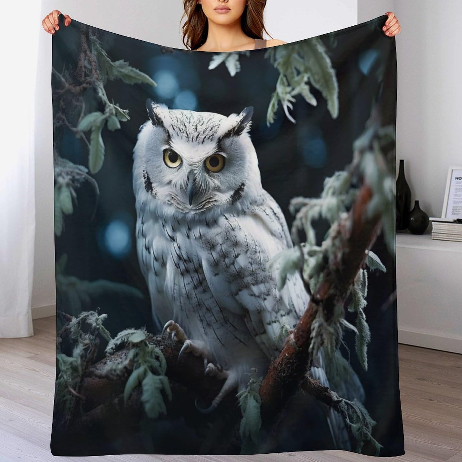 Couverture hibou en flannel plaid polaire douillet pour soirées cocooning au salon 140x180