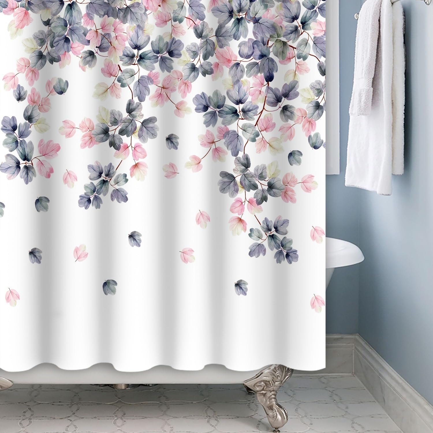 Xiaoterna Eucalyptus Leaf Shower Curtain Spring Leaves Shower Curtain Spring Botanical Bathroom Curtain Watercolor Colorful Plant Shower Curtain Machine Washable Waterproof Fabric 120x180cm - Image 4