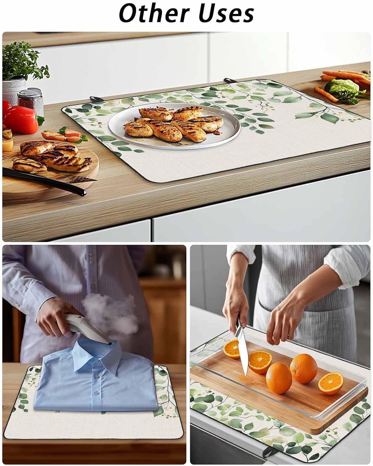 Stove Cover for Electric Stove 24x21 Inch Ombre Green Eucalyptus Leaf Stove Top Cover Vintage Branch Plant Glass Cooktop Covers Anti-Slip & Heat Resistant Countertop Protector Kitchen Decor