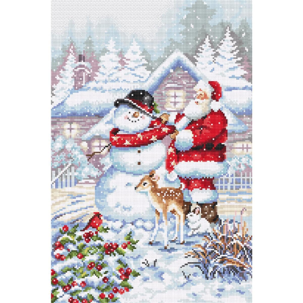 Letistitch counted cross stitch kit ""Snowman and Santa"", 33x22cm, DIY