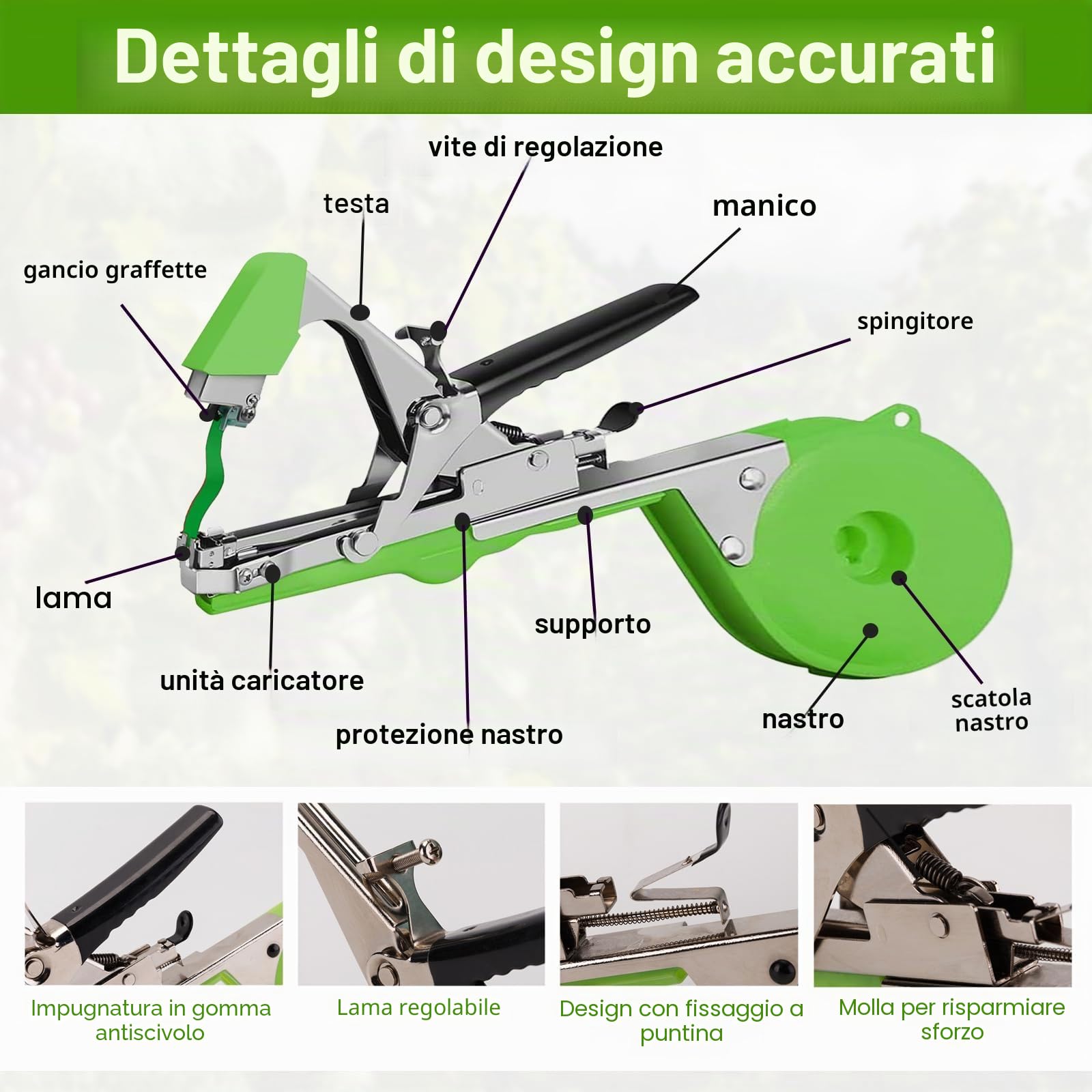Legatrice per Piante Vigneto Pomodori, Tying Macchina Nastro Strumento Attrezzo da Giardinaggio Tying Macchina Strumento con 20 Rotoli di Nastro ed 1 Scatola di Graffette per Fiori Verdura Vigneto