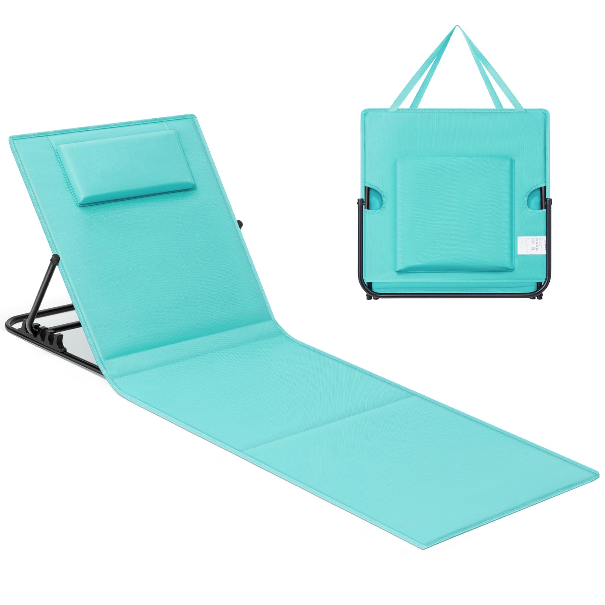 SONGMICS Strandstuhl, Campingstuhl, Sonnenliege, Strandliege, klappbar, verstellbare Rückenlehne, leicht tragbar mit Griff, für Camping, Garten, Pool, 158 x 55 cm, seeblau GCB151C01