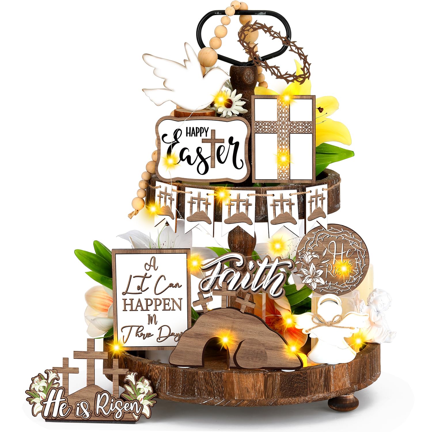 Letrero de madera de Pascua Menkxi: adornos clásicos tallados de alta calidad con cruz y ángel