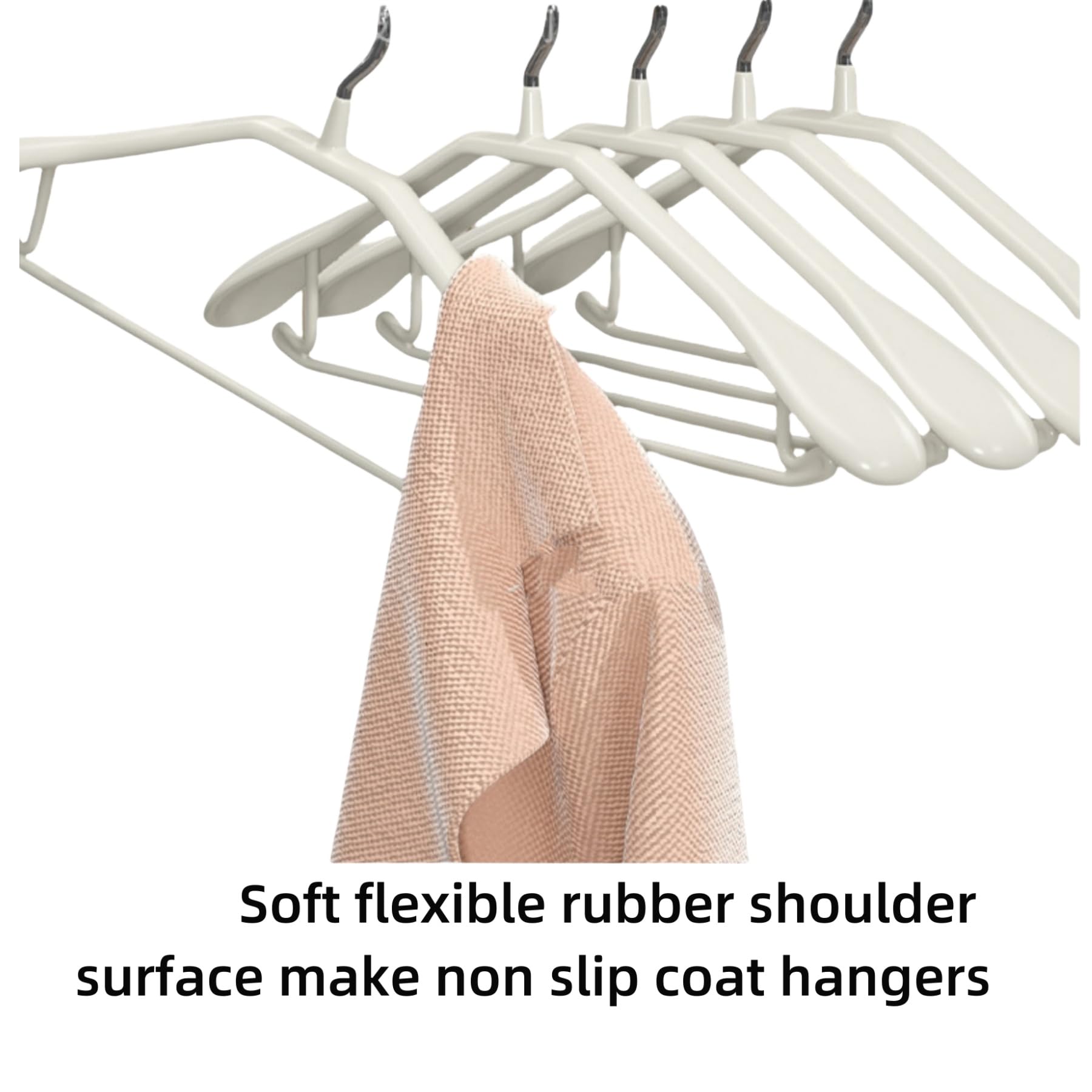 Kleiderbügel aus Metall, robust, weich, flexibel, glänzend, griffig, breite Schulter, rutschfest, dick, 5 Stück (weiß)