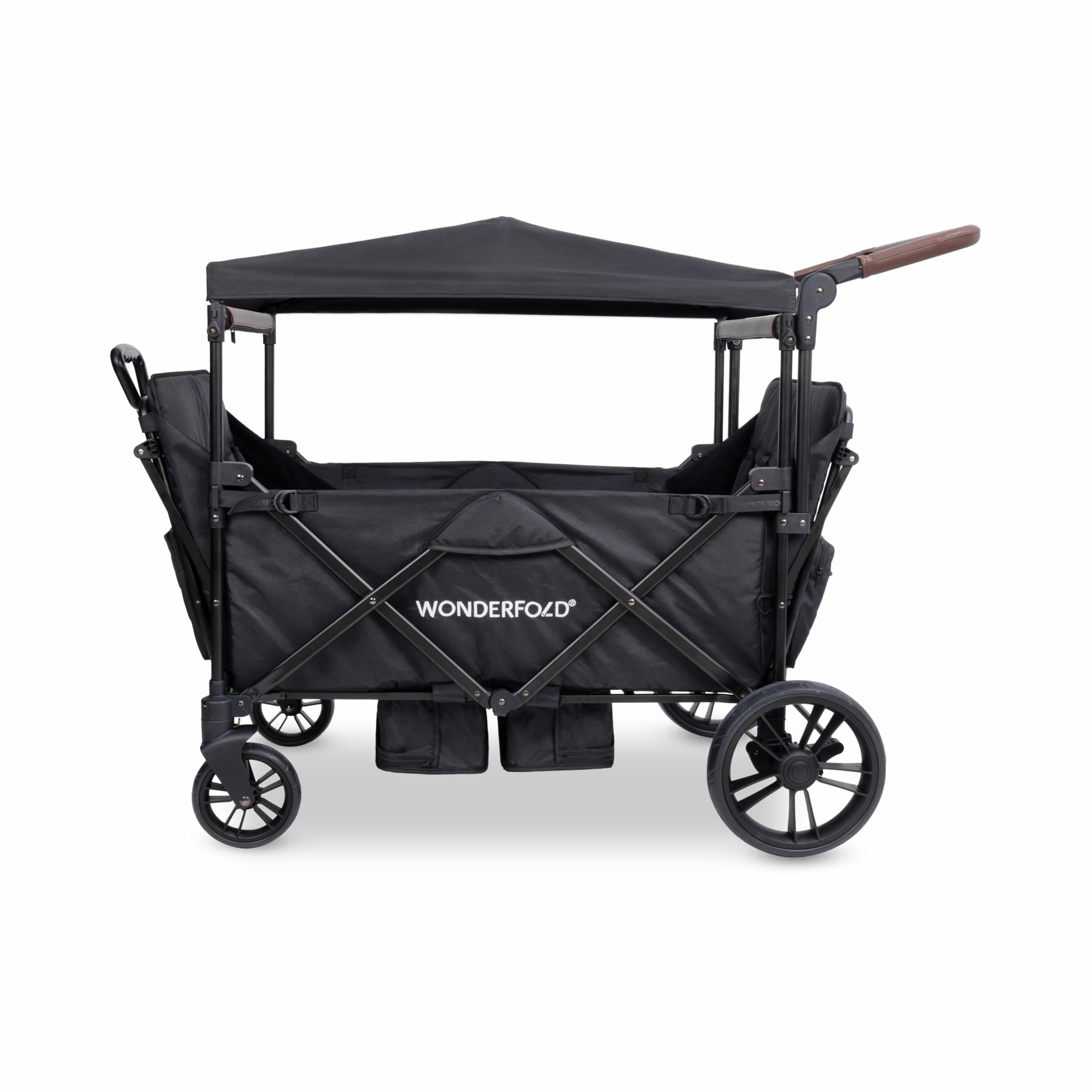 WONDERFOLD X4R Rev Passeggino Wagon (4 posti) – Passeggino pieghevole con cinture di sicurezza a 5 punti, sedili reclinabili e vano piedi, nero