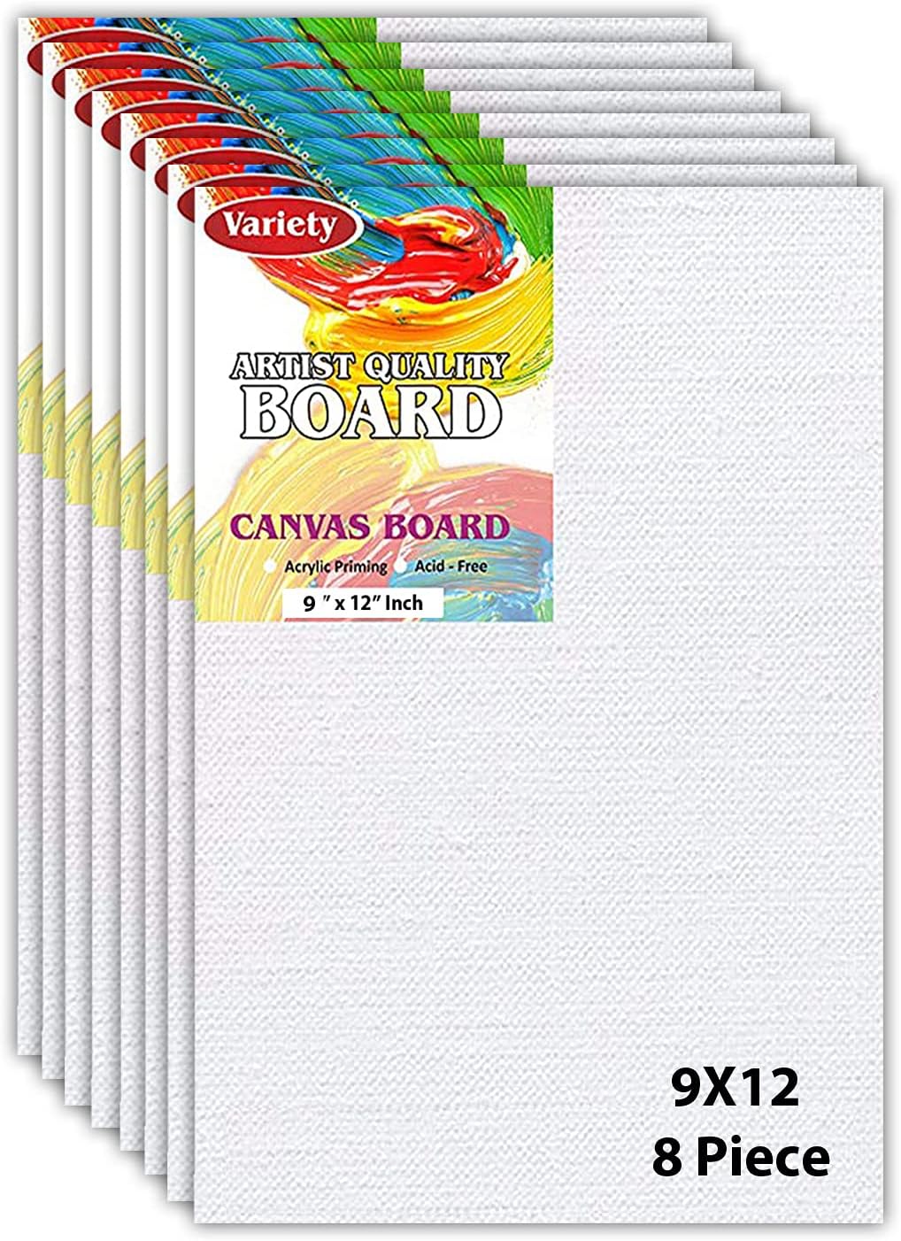 Variety Canvas 8 Pieces 9 x 12 Inch, Medium Size Canvas Boards for Painting, Acrylic Oil Painting Board 8 Pcs. Set