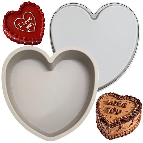 Heart Shaped Cake Pans 8 Inch Set of 2 Gray