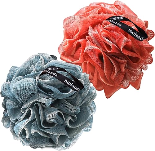 Molanda Esponja de esponja de ducha, cepillo de malla, bola para exfoliar, cuidado esencial de la piel (color graduado), paquete de 2