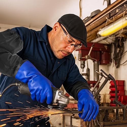 Miniatura 5 de 2 pares de guantes largos de goma impermeables, guantes de estanque, 25.2 pulgadas de longitud de hombro aislados de PVC, resistentes a productos