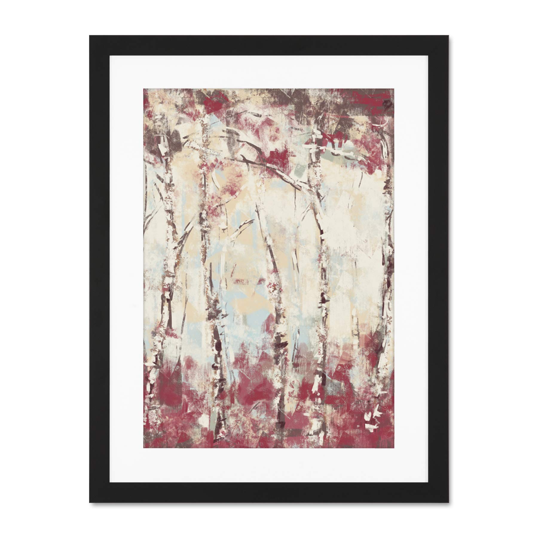 Wee Blue Coo Birch Trees Abstract Painting Large Framed Art Print Wall Poster 18x24 inch