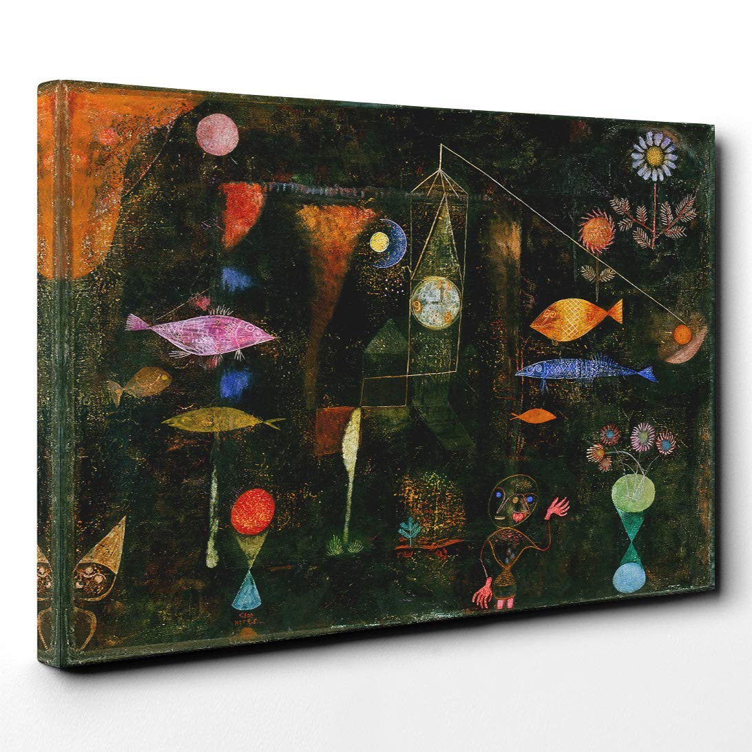 Paul Klee Fish Magic Canvas Print | Gallery Wrapped 30mm Frame Wall Art | 24x16 inches | Ready to Hang | Modern Animals Picture | Living Room Bedroom Lounge Office