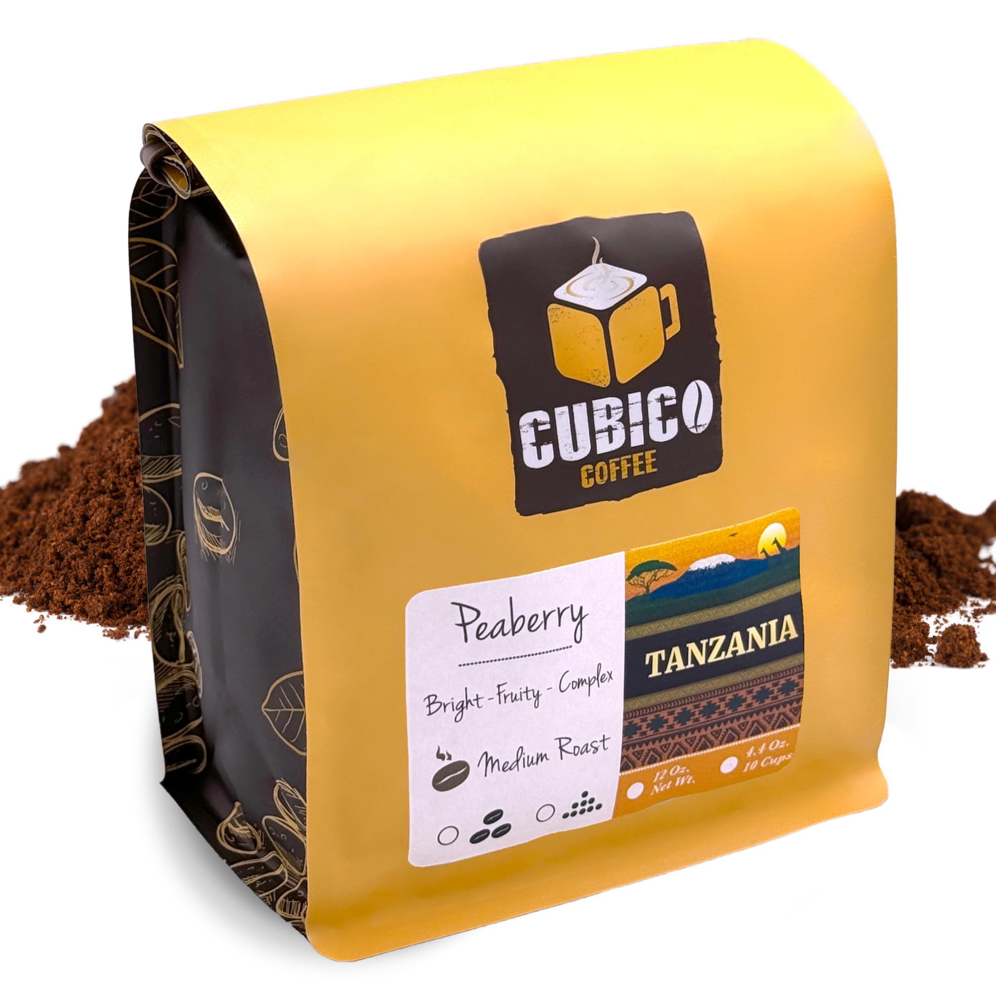 Tanzanian Peaberry Coffee, Ground Coffee, Premium Tanzania Peaberry Single Origin Fresh Roasted Ground Coffee | Cubico Coffee | 12 Ounce Bag
