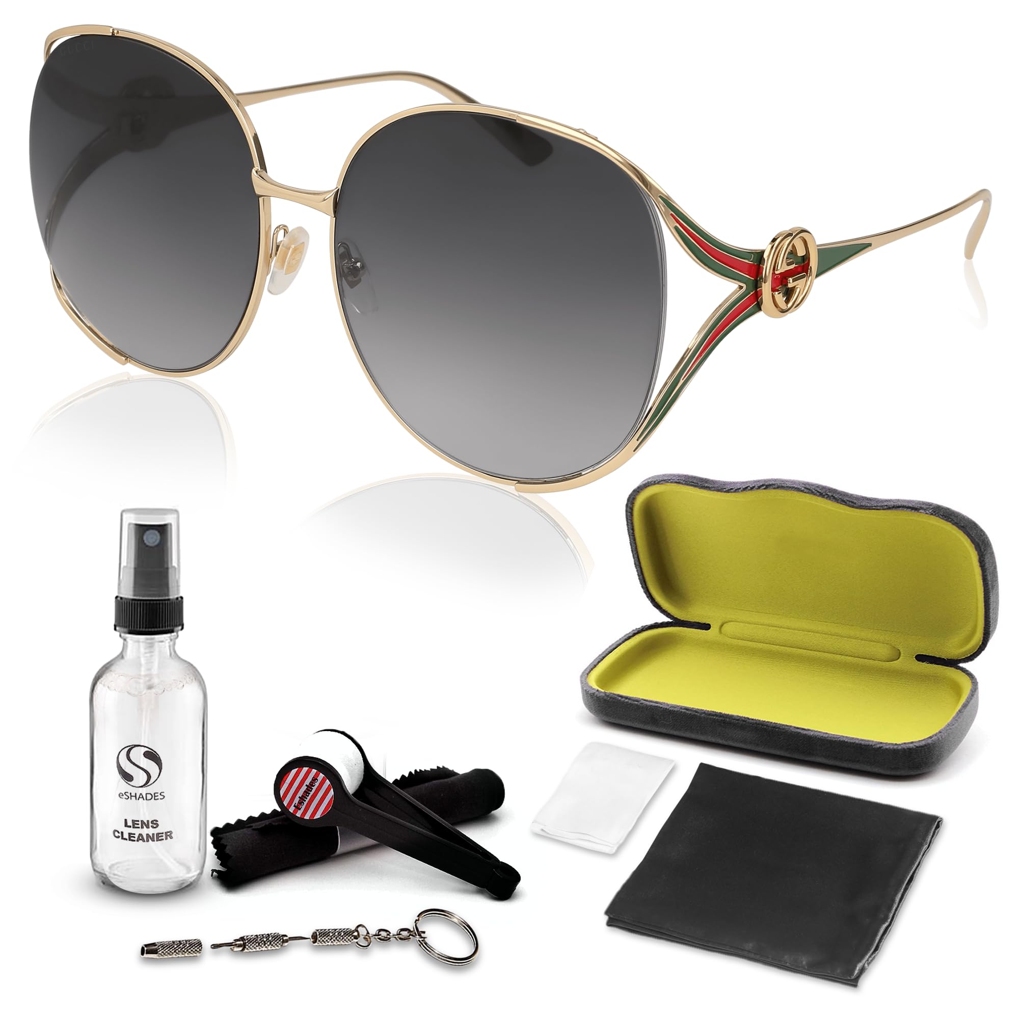 Gucci GG0225S GG Interlocking Logo Square-Shaped Non-Polarized Sunglasses for Women – Includes Luxury Eyewear Kit – Gold Frame with Gray Lens