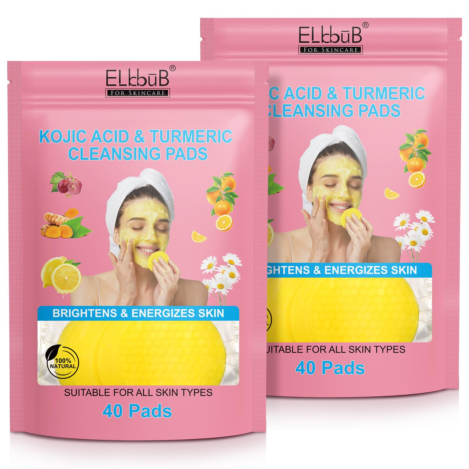 Pads Nettoyants à l'Acide Kojique et au Curcuma - Illumine et Revitalise la Peau | Nettoie en Profondeur, Élimine l'Excès de Kératine, Raffermit le Visage, Traite l'Acné et les Taches Brunes