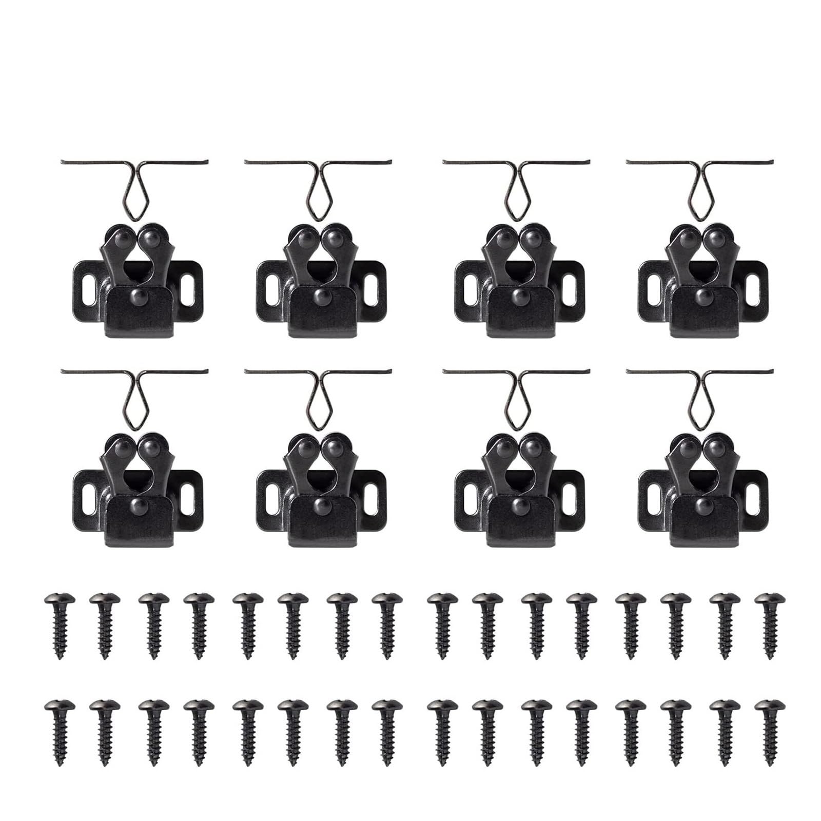 Iklaaqetbxps Black Nickel 8Pcs Antique Copper Cabinet Door Roller Catches, Double Latches With Striker And Mounting Screws(Black Nickel 8Pcs)