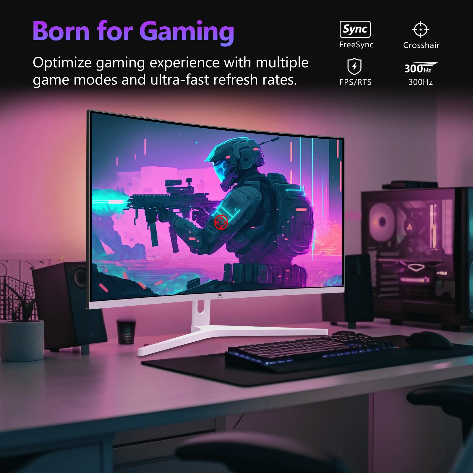 Z-Edge 27-calowy zakrzywiony ekran dla graczy PC Biały 300 Hz (DP1.4*2), 1ms, FreeSync, FHD, 240Hz (HDMI2.0*2), monitor do gier LED, regulowane nachylenie, HDR, VA, RGB, VESA (kabel DP w zestawie)