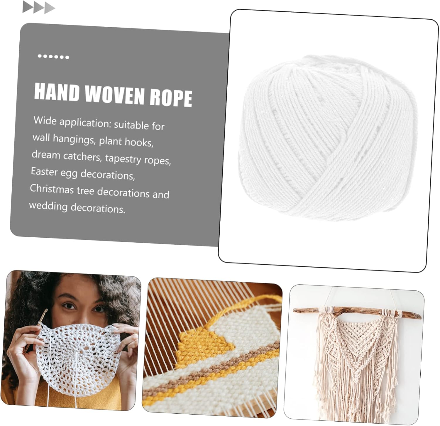 Generic Cotton Macrame Cord Handmade Rope Jute Rope for DIY Twine for Crafting Woven Bag Thread