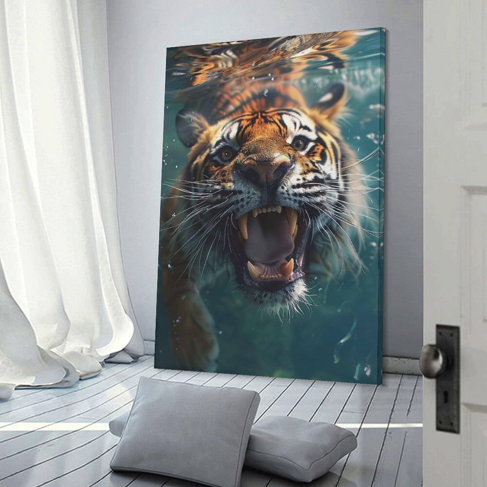 Junmoney Wall Picture Print Tiger Sea, 24x36inch(60x90cm), for Entrance Walls, Hall Decor Or Foyers, A Neat Decor Update for Hallways