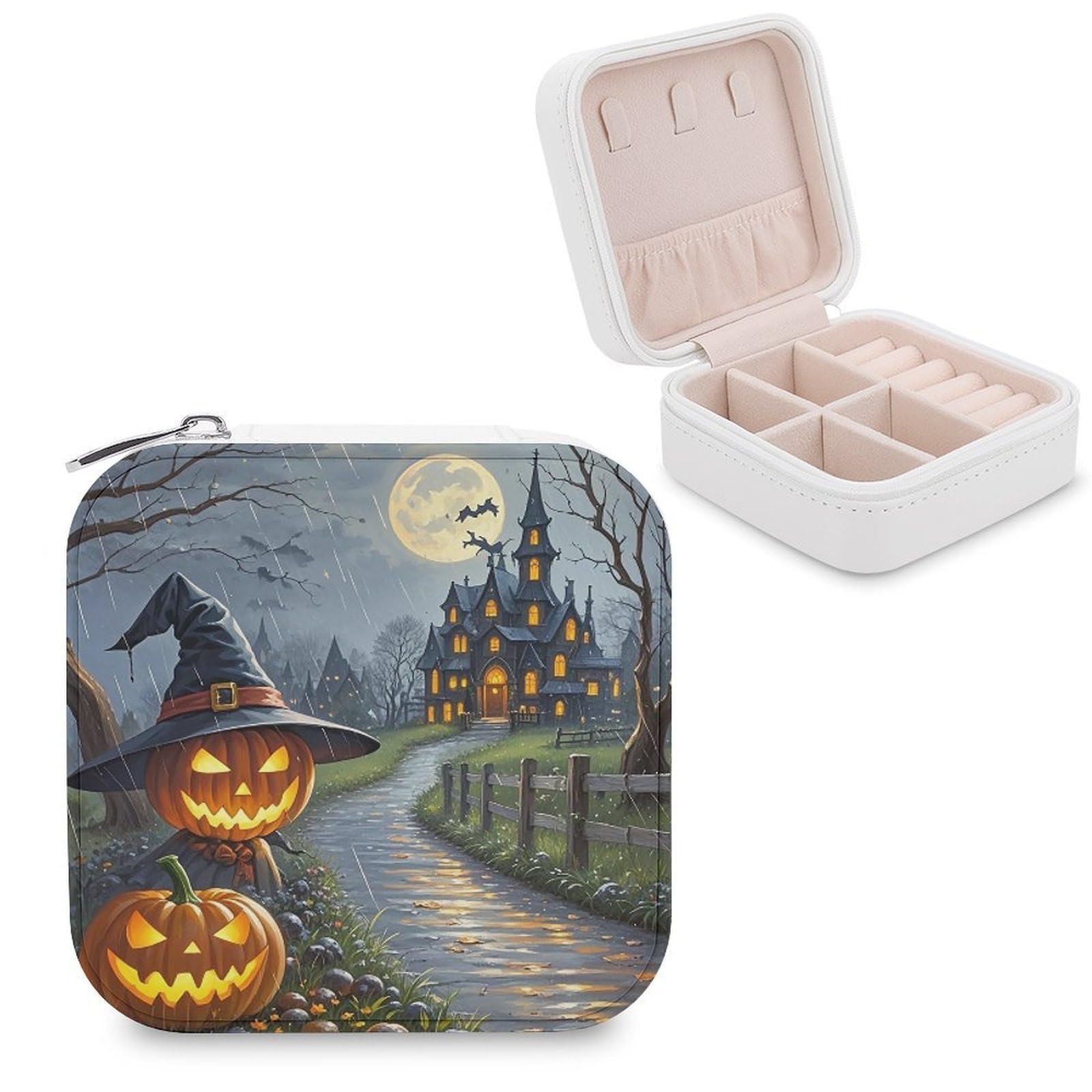 LZQPOEAS Smiling Strange Pumpkin Lantern Jewelry Box Mini Jewelry Travel Case Trendy Stuff Ring Box Custom PU Leather Jewelry Boxes Portable Jewelry Case Earring Storage Organizer for Girls Women
