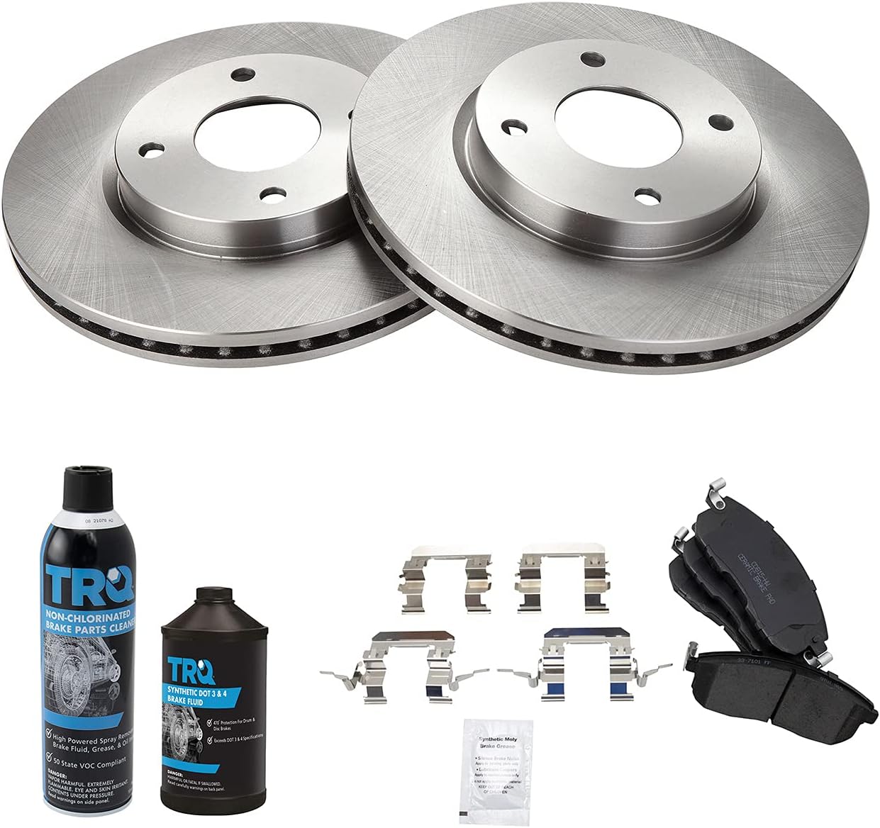 TRQ Front Brake Pad & Rotor Kit Brake Chemical Kit Brake Pads Brake Rotor Ceramic Compatible with 2009-2014 Nissan Cube 2007-2012 Sentra Versa