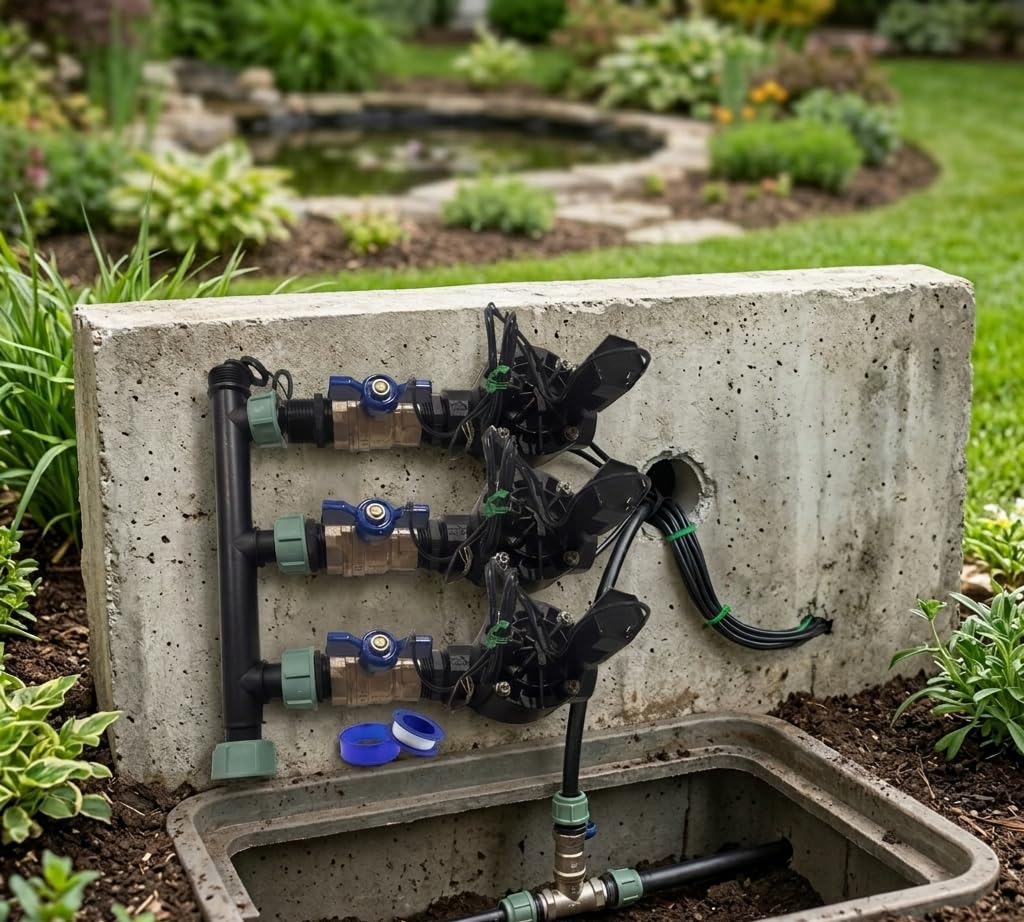 Suinga Sistema de Riego Automático para Jardín de 3 Zonas | Electroválvula HV 1" 9V | Programadores a Pilas