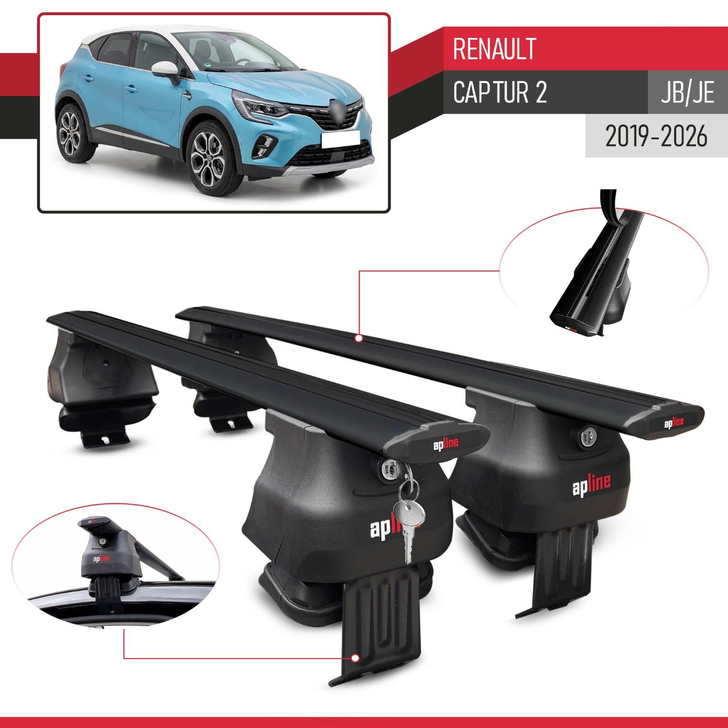 Compatibile con Renault Captur 2 2019-2026 ACE-4 Barre Tetto Portapacchi Auto Barre Portatutto Nero Alluminio 2 Barre
