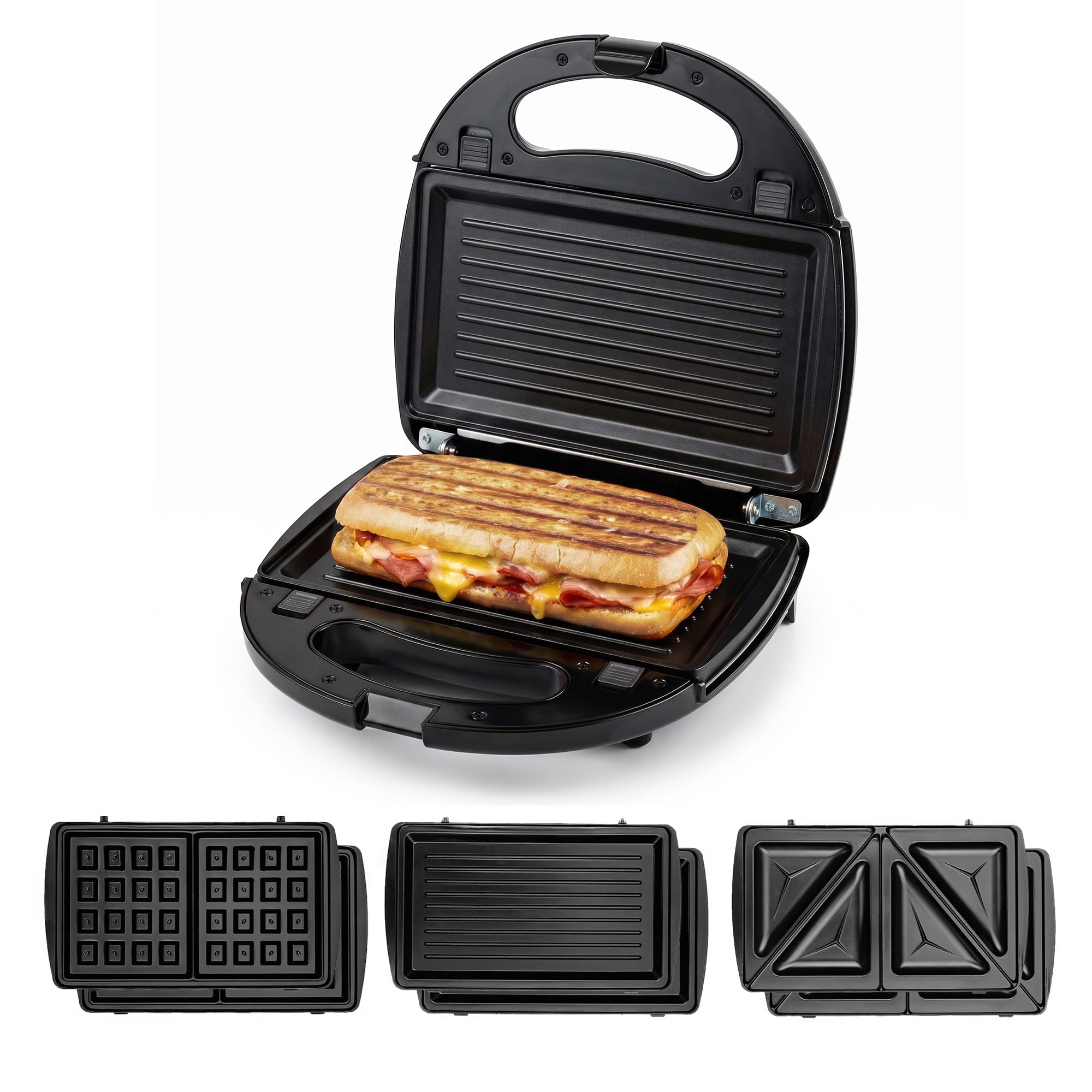 OVENTE Electric Sandwich, Panini and Waffle Maker Set, Black GPI202B