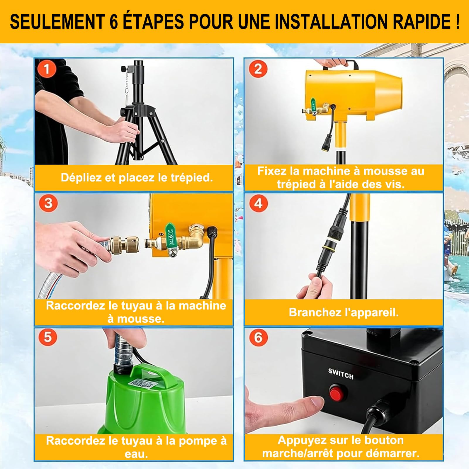 Macchina per Schiuma da Palcoscenico di Grandi Dimensioni, Macchina per Schiuma Estiva da 1000W per Giardino, Piscina, Eventi All'aperto, Compleanni, Celebrazioni e Feste Yellow