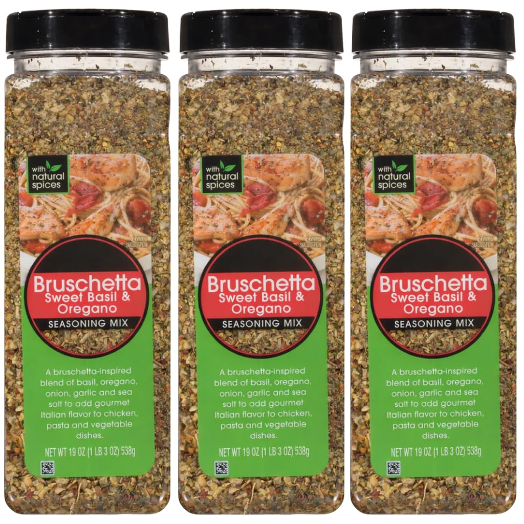 Bruschetta Seasoning Mix with Sweet Basil & Oregano, Italian Blend with Garlic, Onion and Sea Salt, 19 oz (3 Pack)