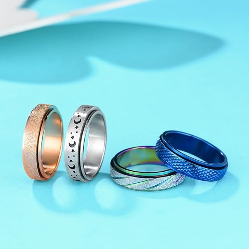 Miniatura 3 de Feasnow Anillos antiansiedad para mujer, para aliviar el estrés, anillos giratorios con luna y estrella, anillos de acero de titanio de 0.236