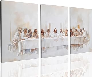 UCRAASDEB Framed The Last Supper Wall Art, Set of 3 Christian Canvas Wall Art Leonardo da Vinci Classic Art Pictures Christ Jesus Poster Print Wall Decor for Church Bedoom Prayer Room 16'' x 12''