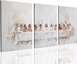 UCRAASDEB Framed The Last Supper Wall Art, Set of 3 Christian Canvas Wall Art Leonardo da Vinci Classic Art Pictures Christ Jesus Poster Print Wall Decor for Church Bedoom Prayer Room 16'' x 12''