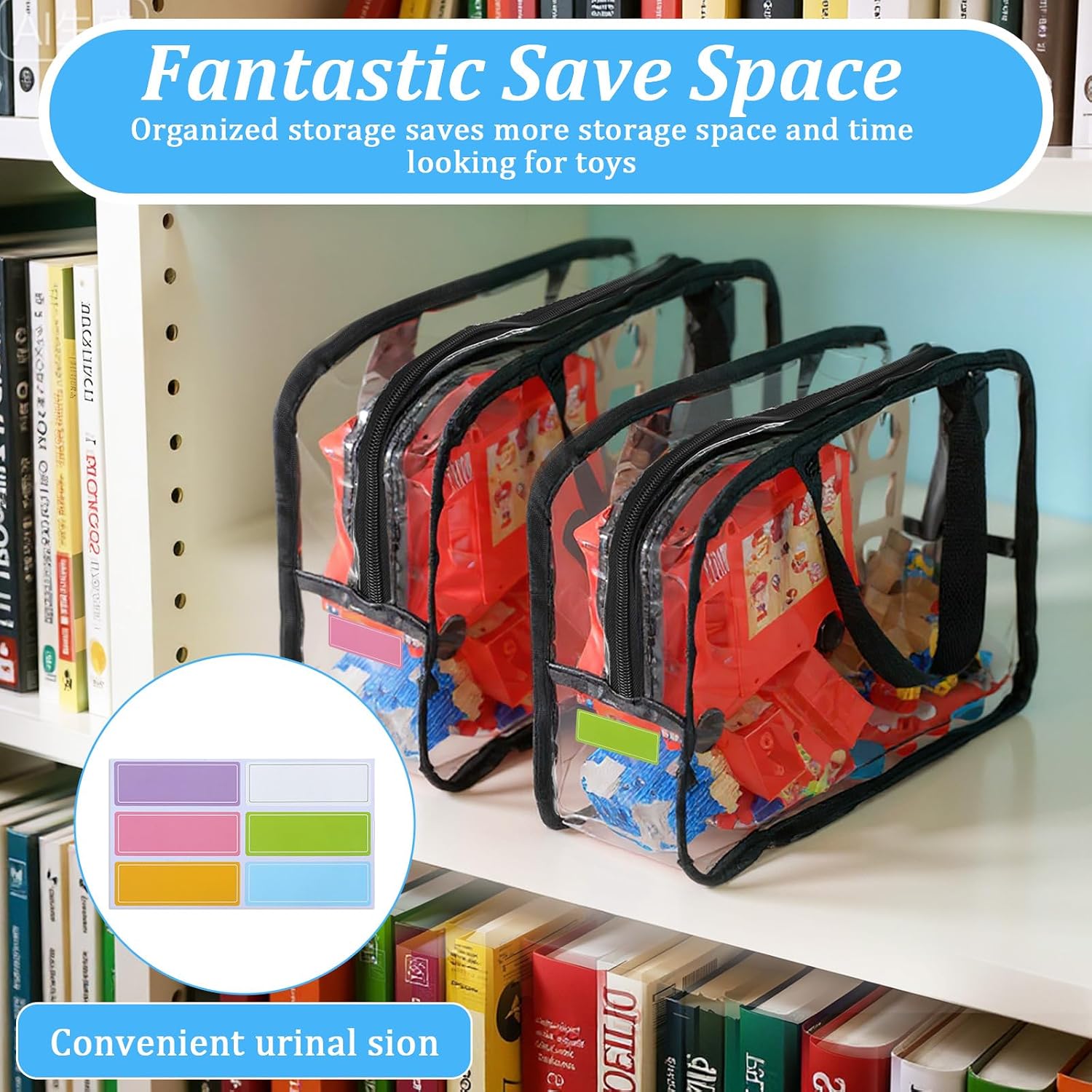 Prasacco 10 Packs Toy Storage Bags,Large Clear Toy Organizer Bags with Zipper and Labels Portable Reusable Waterproof PVC Toys Organizing Bag